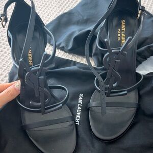Saint Laurent (YSL) Cassandra heeled sandals patent black 100mm